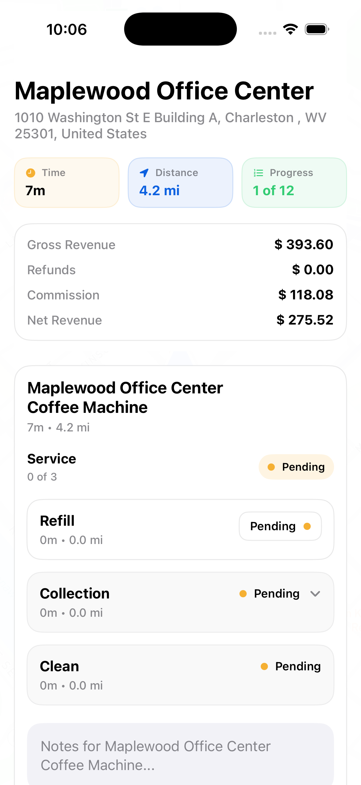 Vendistri iOS at-location task screen